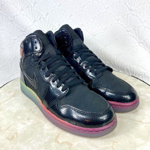 Nike Air Jordan 1 Retro Hi GS Sneakers Y (4.5) W(6) Black Fuchsia Athletic Shoes - Picture 4 of 14